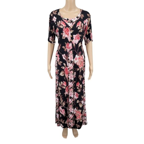 Starina Maxi Dress Vintage 90s Dark Floral Full Sweep - Picture 1 of 12